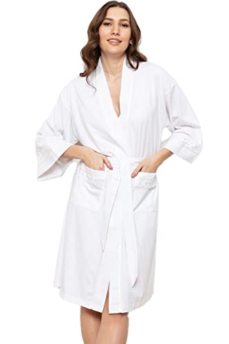 Cottonreal Anda Peignoir en jersey de coton blanc avec broderie anglaise, blanc, XL Cover