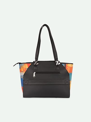 Image of ZOUK Printed Jute Handcrafted Vegan Leather Black Women's Check-point Friendly Classic Business Bag