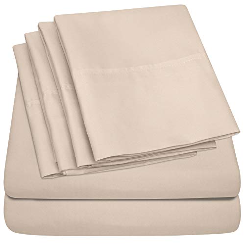 Twin Size Bed Sheets - 4 Piece 1500 Supreme Collection Fine Brushed Microfiber Deep Pocket Twin Sheet Set Bedding - 1 EXTRA PILLOW CASES, GREAT VALUE, Twin, Beige