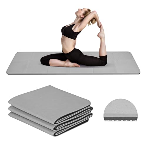 Foldable Travel Yoga Mat, 6mm TPE Pilates Mat & Yoga Mats, for Women Packable Lightweight Exercise Mat, Non Slip Folding Exercise Mat for Home Workout 72