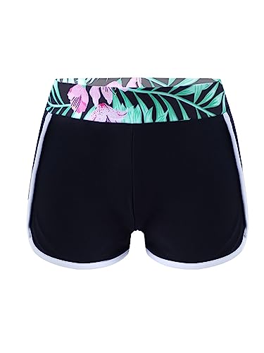 Hedmy Kids Girls Elastic Swim Shorts Athletic Bikini Bottoms Sports Underwear Tropical Print Boyleg Swimsuit
