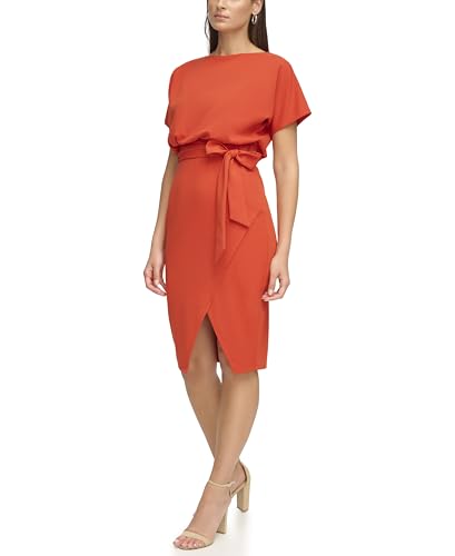 Image of Kensie Womens Short Sleeve Tie Waist Midi Dress