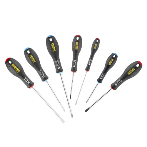 STANLEY 0-65-425 FatMax Jeu De 7 Tournevis Parallèle/Évasé/Pozidriv - Fabriqués En France - Utilisation Intensive - Liaison Quasi Incassables - Grande...