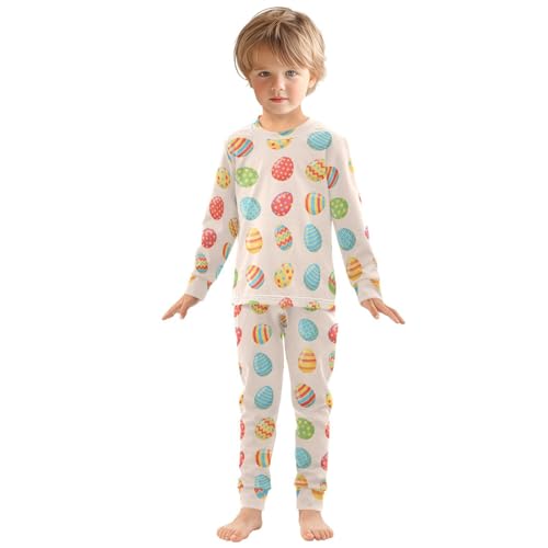 Pajama Sets Long Sleeve Colorful Easter Eggs Pattern Soft Comfy Sleepwear 2 Piece PJS 3-8T2