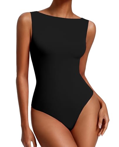 Avidlove Womens Boat Neck Bodysuits Double Lined Tank Body Suits Seamless Fitte One Piece Going Out Top Outfits