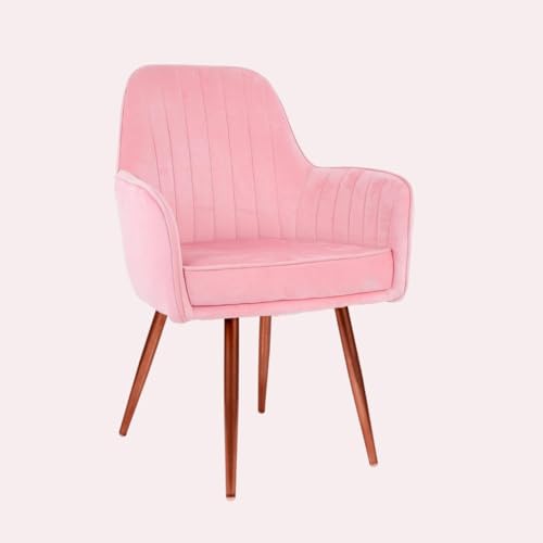 Image of Plush Dining Chair | Accent Chair for Living Room Bedroom Restuarant | Velvet Fabric & Thick Cushion Seat with Sturdy Glossy Metal Legs (Bronze Legs, Baby Pink)