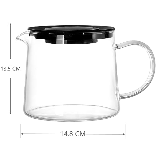 Tebery 1.5L Glas Teekanne mit hitzebeständigem Edelstahlfilter, abnehmbarer Infuser für Tee und Kaffee, Kunststoffdeckel