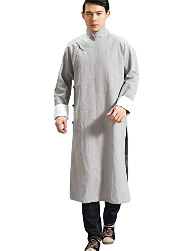 Men's Chinese Traditional Kungfu Tai Chi Cheongsam Suit Mandarin Cotton Linen Martial Arts Uniforms Long Shirt