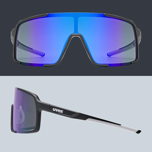 Uvex Cellon Sportbrille Sonnenbrille – ultraleicht und sicherer Halt – black matt/mirror blue