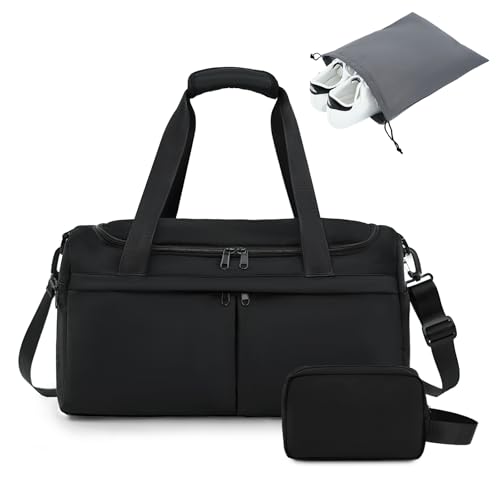 For Spirit Airlines Personal Item Bag 18X14X8 Carry On Travel Duffle Bags for Airplanes Women Men with Wet Pocket Weekender with Shoe and Toiletry Bags, Black