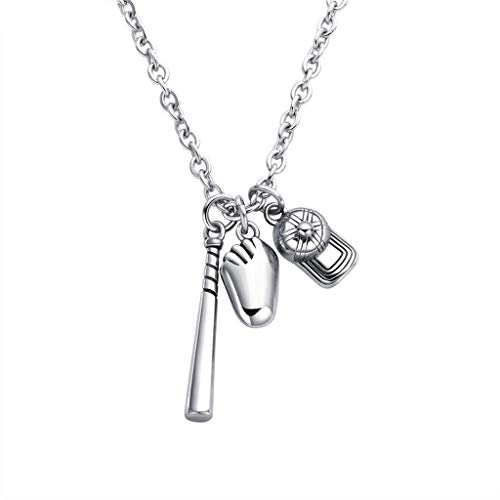 Collier baseball argenté pendentif chapeau et gant en titane pour le look homme urbain