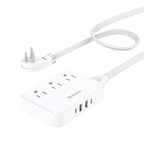 Innovative Power Strip, Extension Cord Removable Design (4-Foot), Huntkey 3 Outlets Non Surge for Cruise, Travel Power Strip with 4 USB Ports (2 USB-C, 2 USB-A), ETL Listed