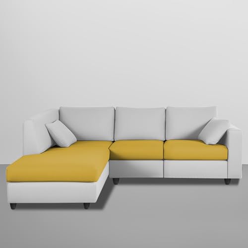 Image of Florian LHS 4 Seater L Shape Sofa Set for Living Room (Yellow Grey Fabric) Premium Fabric Sofa