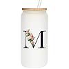 Personalized Glass Cups with Lids and Straws, Monogrammed Gifts for Women, Custom Tumbler, Cute Customized Mug, Aesthetic Stuff, Initial Iced Coffee Cup, Birthday Bridesmaid Gifts, M