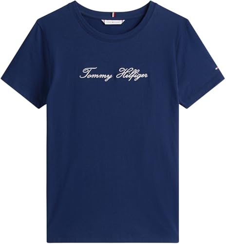 Tommy Hilfiger Damen T-Shirt Kurzarm Lurex Script mit Rundhalsausschnitt, Blau (Dark Night Navy), XXS – Ansicht 4