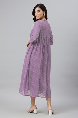 Image of Janasya Women's Dobby Chiffon Woven Design Front Slit Flared Kurta