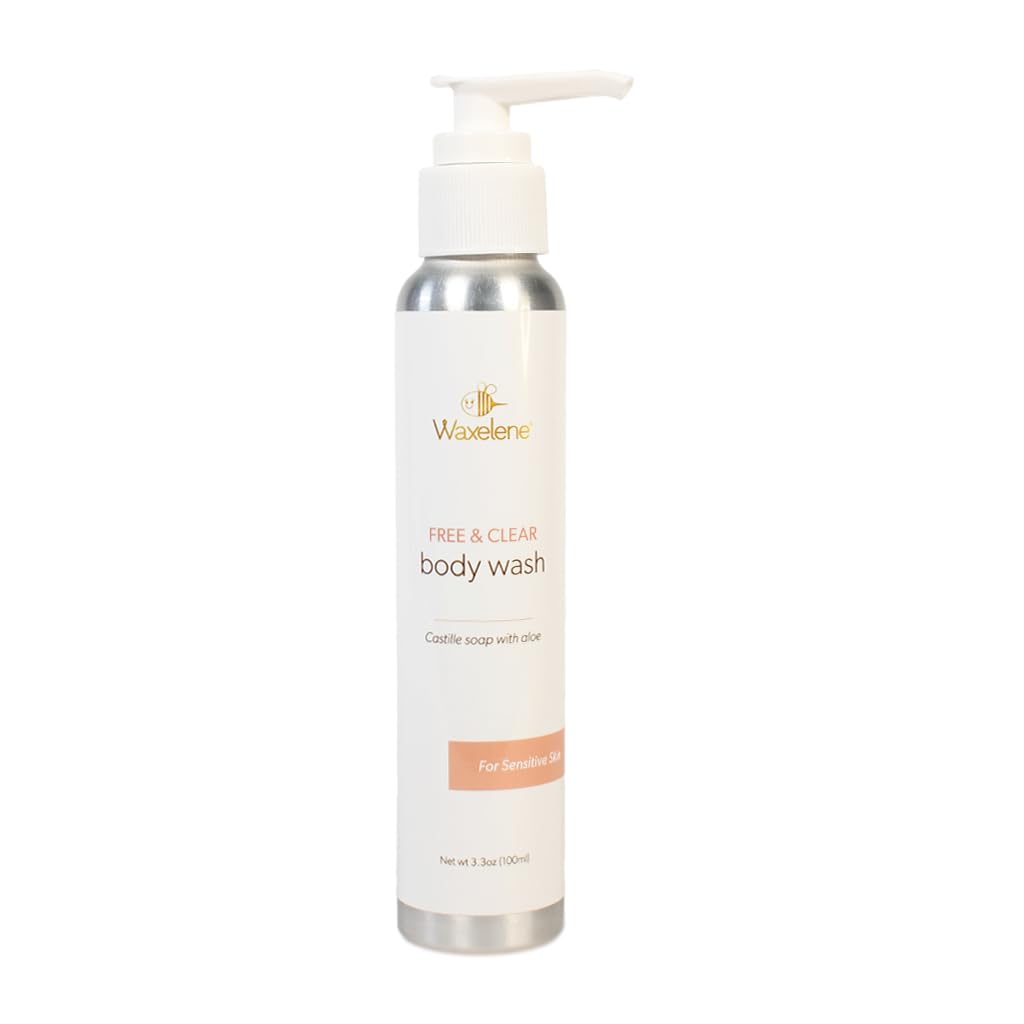 Waxelene Body Wash, Free And Clear, Travel Size, 3.3oz, 100ml, For Sensitive Skin Safe, eczema, psoriasis, dermatitis, biodegradable, reef safe