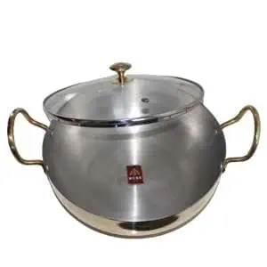 MUKE Pure Brass Kadhai Wok with Kalai with Handles Super Finish Kadhai with Glass Lid for Cooking & Serving- 2.5 LTR