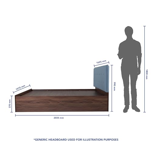 Image of DF2H Bed | 1 Year Warranty | Double Bed, Queen Size, Sutra Premium Upholstery, Non-Woven & Fabric Base + 3mm MDF, Walnut Colour (Melamine Finish)