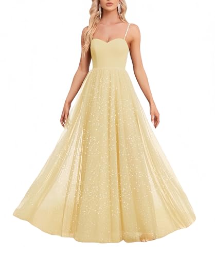 YHHOWEP Women's Sparkly Prom Gowns Glitter Sequin Tulle A Line Long Formal Evening Gown Dresses High...
