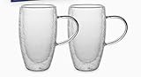 2er Doppelwandige Latte Macchiato Gläser, 450ML Groß Doppelwandglas aus Borosilikatglas mit Griff, Kaffeegläser für Cappuccino, Latte, Tee, EIS, Eistee, Iced Americano, Spülmaschinenfest
