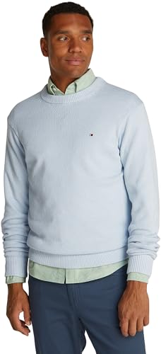 Tommy Hilfiger Men’s Chunky Cotton Crew Neck Knitted Jumper, Blue (Breezy Blue Mouline), XXXL