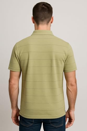 Image of WILD ELEPHANT Men Cotton Striped Polo Neck Half Sleeve T-Shirt with Pocket