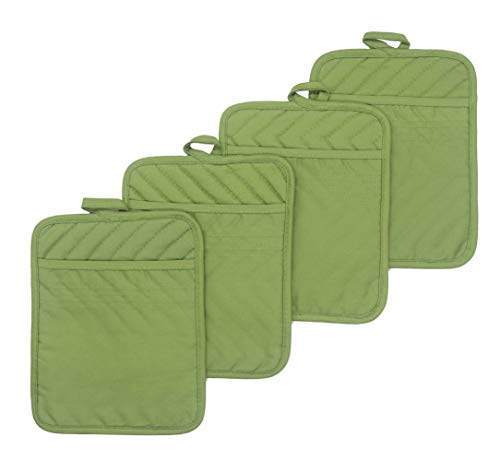 Cotton Pocket Pot Holder Kitchen Hot Pads Heat Resistant, Set Of 4, Kitchen Basic Trivet For Cooking And Baking, 7”X 9” (Green) #TOP1