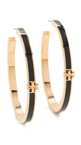 Tory Burch Women's Kira Enamel Hoop Earrings, Tory Gold/Black, One Size