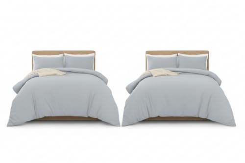 MOONLIGHT20015 Single Duvet Cover Set Pack of 2 Silver Solid Soft Pre-Washed Single Bedding Duvet Cover Sets with 2 Matching Pillowcases