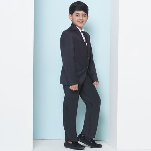 Image of AJ DEZINES Kids 5 Piece Solid Cotton Blend Coat Pant Suit Set For Boys