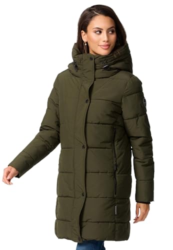 Marikoo B987 - Chaqueta de invierno para mujer, acolchada, larga, cálida, con capucha, Oliva Oscuro, M