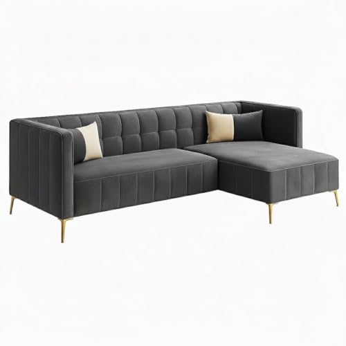 Image of SOCOZI Stylluxe 6 Seater Velvet Fabric RHS L Shape Sofa Set for Living Room |Fabric L Shape Sofa Set for Home & Office (Dark Grey)