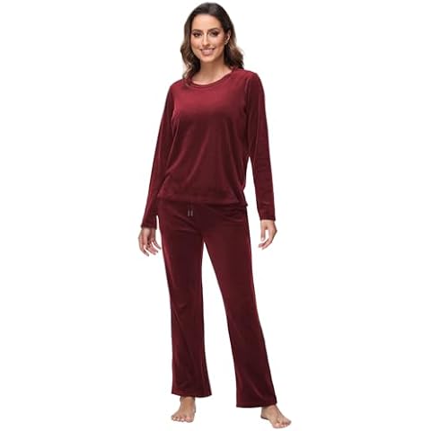 ROYAL MATRIX Womens Velour Sweatsuit, 2 Pieces Velour Tracksuit Lounge set Velvet Sweatshirt and Pant Set Pajama Jogging Suit Burgundy S Cover