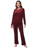 ROYAL MATRIX Womens Velour Sweatsuit, 2 Pieces Velour Tracksuit Jogging Lounge Pajama Set Velvet Sweatshirt and Pants (Wine, L)