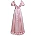 Regency Dresses for Women Ruffle Neck Pearls Rhinestone Empire Waist Regency Era Dress Victorian Retro Ball Gown M Pink
