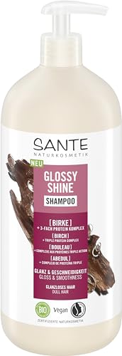 SANTE Naturkosmetik Champú Glossy Shine con extracto de hoja de abedul orgánico + complejo de proteínas de 3 capas, cuidado del cabello vegano e hidratante para mayor brillo y suavidad, con delicado