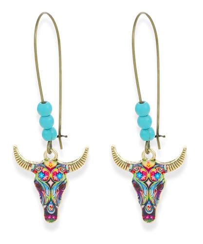 Western Stylish Beads in Turquoise Earrings, Unique Boho Cowboy Chic Earrings for Women, Perfect for Casual, Country Concerts, Festivals, Gray & White Teal