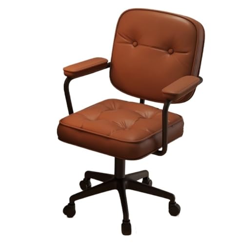 Home Comfortable Office Chairs Small Office Imitation Leather Bedroom Chaires Lifting Swivel Chair With Wheels(Brown)