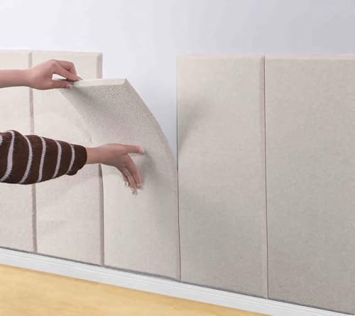 Self-Adhesive Anti-Collision Wall Stickers, 3D Soft Thickened Padded Wall Panels, Velvet Soundproof Wall Cushion, Moisture-Proof Wall Padding for Living Room & Bedroom(Off-white,30 x 60 cm 5pcs)