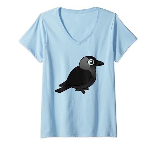 Womens Cute Cartoon Jackdaw Corvid Birdorable Bird V-Neck T-Shirt