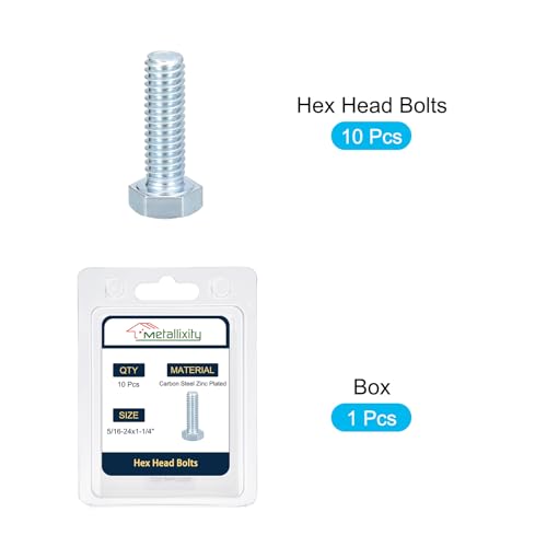 Image of METALLIXITY Hex Bolts (5 /16-24x1-1 /4) 10Pcs, Grade 2 Carbon Steel Zinc Plated Fully Threaded, UNF Fine Thread Hex Head Screw Bolt - for Furniture Repair, Silver