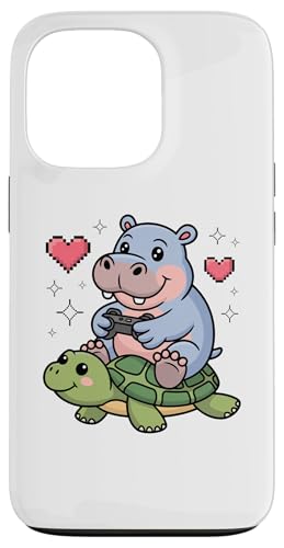 Kawaii Gaming Animal Graphic Turtle Cute Hippopotamus Gamer �X�}�z�P�[�X iPhone 13 Pro �p