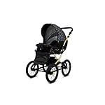 BabyLux Margaret Gold 3 in 1 Reisesystem Retro| Fussball + Auto Sessel mit Zubehör, Folie Regenschutz 14" Gepupft | Weiß Punkte