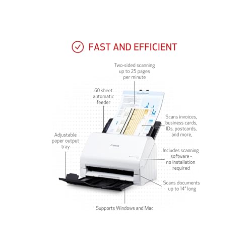 Image of Canon imageFORMULA R30 Office Document Scanner, Auto Document Feeder and Duplex Scanning, Plug-and-Scan Capability, No Software Installation Required