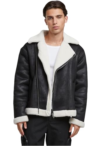 Urban Classics Shearling Biker Jacket avec doublure contrastée et zip motard