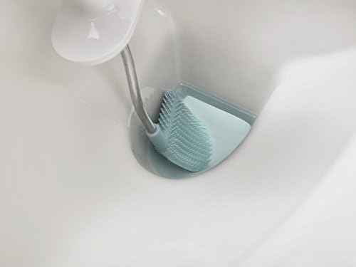 Joseph Joseph Flex Smart Hygienic Silicone Toilet Brush with Holder Set, flexible head, anti-drip, anti-clog deep clean- White/Blue, Regular