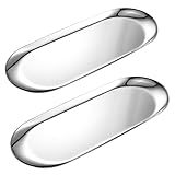 2 Pack Silver Oval Vanity Tray, Stainless Steel Jewelry Tray, Bathroom Tray, Makeup Cosmetic Trays,Towel Napkin Tray,Storage Organizer,11.8 x 4.8 inches (LxW),Large