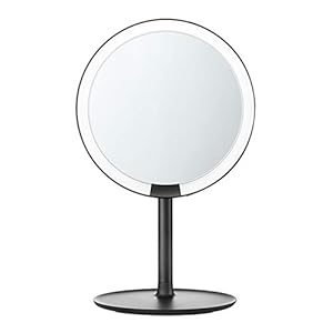 Espejo Maquillaje de Mesa con luz,Espejo tocador,Espejo Cosmético 3 Brillos Regulables, rotación de 60°Travel Portable LED Makeup Mirror, Carga USB, Negro/Sección a