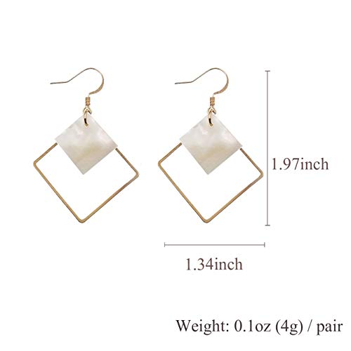 14K Gold Plated Square White Shell Drop Earrings La Raffine For Women Jewelry Wedding Geometric Earrings For Women Girl Gifts Present Valentines Birthday Anniversary Mothers Day Christmas（Golden） #TOP1